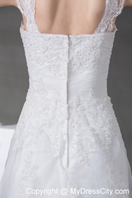 2013 High Quality A-line Lace Court Train Bridal Dresses with Wide Straps