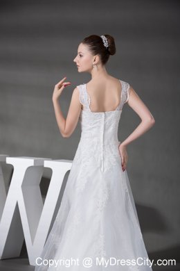 2013 High Quality A-line Lace Court Train Bridal Dresses with Wide Straps