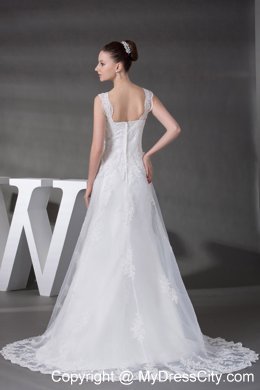 2013 High Quality A-line Lace Court Train Bridal Dresses with Wide Straps