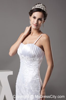 Good Quality Spaghetti Straps Lace A-line Wedding Dress with Court Train