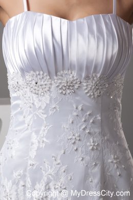 Good Quality Spaghetti Straps Lace A-line Wedding Dress with Court Train