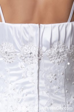 Good Quality Spaghetti Straps Lace A-line Wedding Dress with Court Train