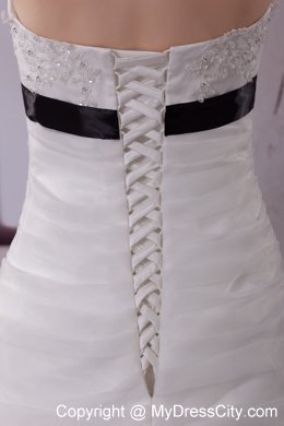 Dramatic White Halter Top Brush Train A-Line Appliques Wedding Dress