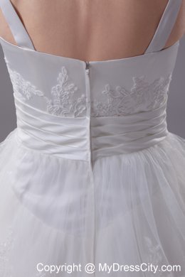 Slinky Lace Brush Train Column Scoop Wedding Dress with Ruffled Layers