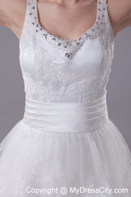 Slinky Lace Brush Train Column Scoop Wedding Dress with Ruffled Layers
