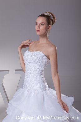 Newest Lace and Pick Up Strapless Court Train A-Line Wedding Dress