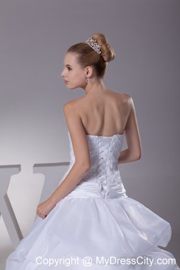 Newest Lace and Pick Up Strapless Court Train A-Line Wedding Dress