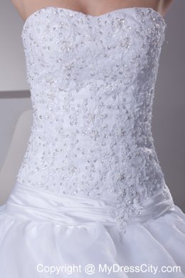 Newest Lace and Pick Up Strapless Court Train A-Line Wedding Dress