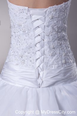 Newest Lace and Pick Up Strapless Court Train A-Line Wedding Dress