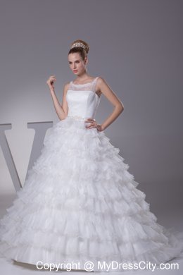 Ruffles and Appliques A-Line Bridal Dress with Sheer Scoop Neckline