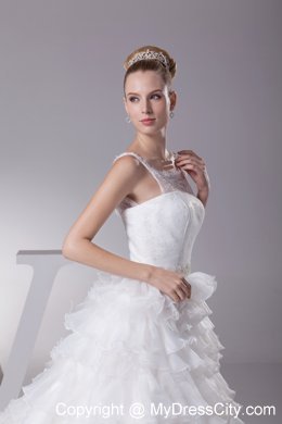 Ruffles and Appliques A-Line Bridal Dress with Sheer Scoop Neckline
