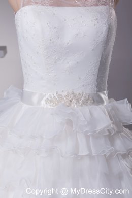 Ruffles and Appliques A-Line Bridal Dress with Sheer Scoop Neckline