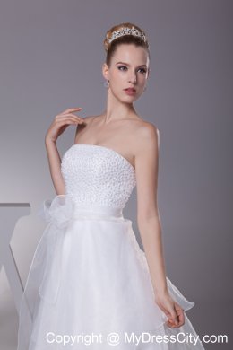 Hot White Strapless Court Train A-Line Beaded Wedding Dress Zipper Back