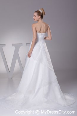Hot White Strapless Court Train A-Line Beaded Wedding Dress Zipper Back
