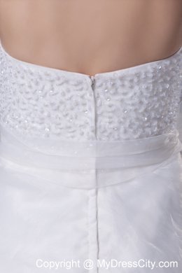 Hot White Strapless Court Train A-Line Beaded Wedding Dress Zipper Back