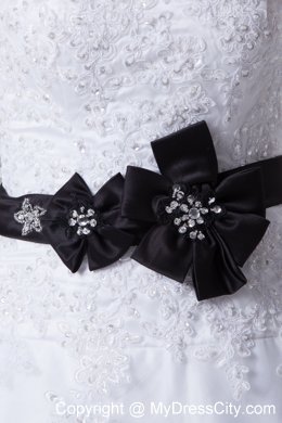 Appliqued Sweetheart Court Train A-Line Wedding Gowns with Black Sash