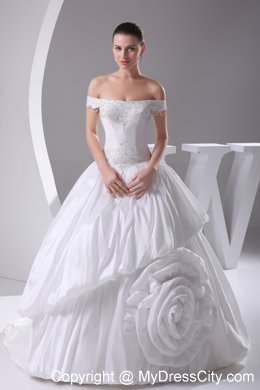 2013 Beaded Off The Shoulder A-Line Pick-up Flowers Wedding Gowns
