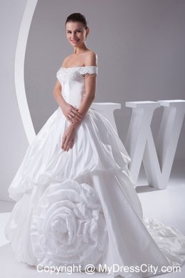 2013 Beaded Off The Shoulder A-Line Pick-up Flowers Wedding Gowns
