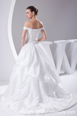 2013 Beaded Off The Shoulder A-Line Pick-up Flowers Wedding Gowns