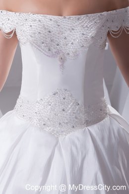 2013 Beaded Off The Shoulder A-Line Pick-up Flowers Wedding Gowns