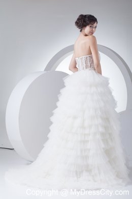 Strapless Court Train Ruffled 2013 A-Line Wedding Dress with Sheer Waist