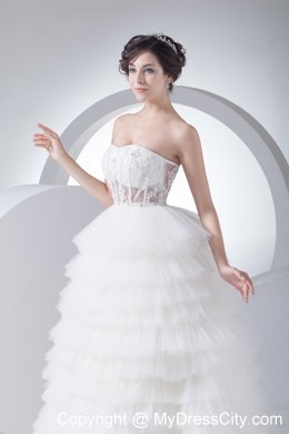 Strapless Court Train Ruffled 2013 A-Line Wedding Dress with Sheer Waist