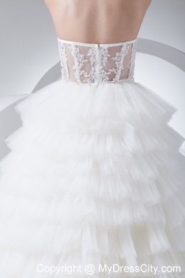 Strapless Court Train Ruffled 2013 A-Line Wedding Dress with Sheer Waist