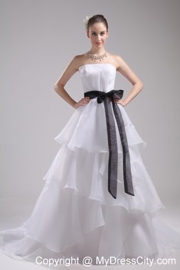 Informal Strapless A-Line Wedding Dress with Black Sash 2013 on Promotion