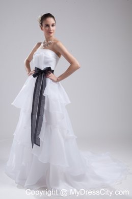Informal Strapless A-Line Wedding Dress with Black Sash 2013 on Promotion