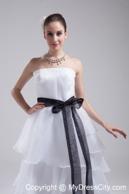 Informal Strapless A-Line Wedding Dress with Black Sash 2013 on Promotion