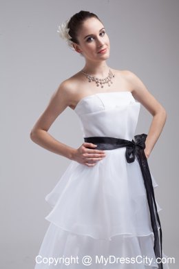 Informal Strapless A-Line Wedding Dress with Black Sash 2013 on Promotion