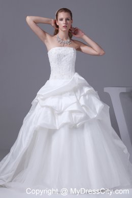 White Strapless Appliques and Beading Pick-ups Wedding Dress for Wedding