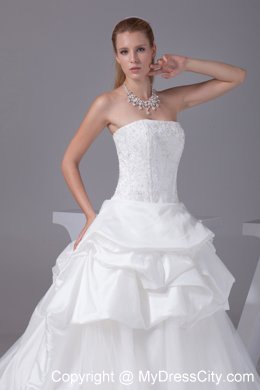 White Strapless Appliques and Beading Pick-ups Wedding Dress for Wedding