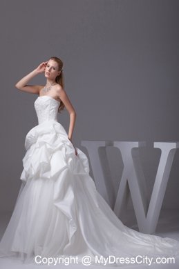White Strapless Appliques and Beading Pick-ups Wedding Dress for Wedding