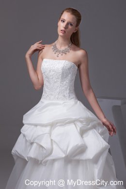 White Strapless Appliques and Beading Pick-ups Wedding Dress for Wedding