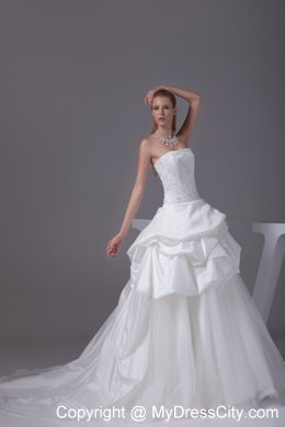 White Strapless Appliques and Beading Pick-ups Wedding Dress for Wedding