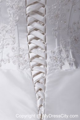 White Strapless Appliques and Beading Pick-ups Wedding Dress for Wedding