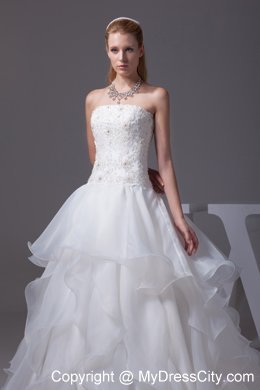 Best seller Strapless Appliques and Beading Ruffled A-line Wedding Gown