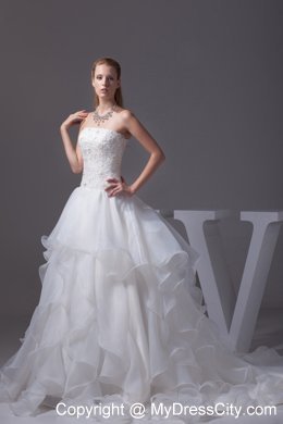 Best seller Strapless Appliques and Beading Ruffled A-line Wedding Gown