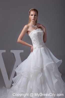 Best seller Strapless Appliques and Beading Ruffled A-line Wedding Gown