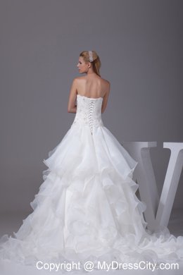 Best seller Strapless Appliques and Beading Ruffled A-line Wedding Gown