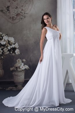 Plus Size Empire One Shoulder Court Train Flowery Chiffon Wedding Dress