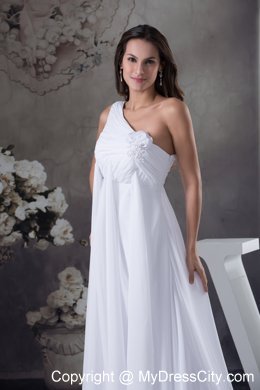Plus Size Empire One Shoulder Court Train Flowery Chiffon Wedding Dress