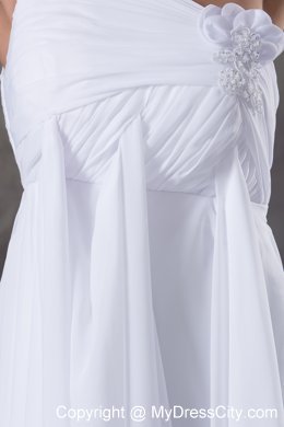 Plus Size Empire One Shoulder Court Train Flowery Chiffon Wedding Dress