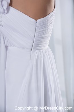 Plus Size Empire One Shoulder Court Train Flowery Chiffon Wedding Dress