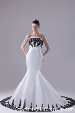 White Lace Strapless Mermaid Wedding Dress with Black Jacket and Edge