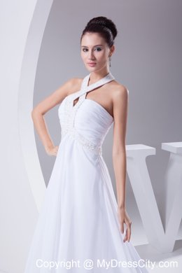Recommended Beaded Halter Top Court Train Empire Bridal Dresses 2013
