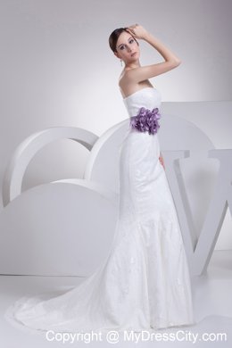 Mermaid Strapless Sheathy Ribboned Wedding Dress Floor-length with Train
