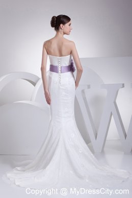 Mermaid Strapless Sheathy Ribboned Wedding Dress Floor-length with Train