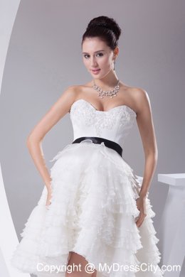 Asymmetrical Sweetheart A-line Ruffled Knee-length Sash Wedding Dress